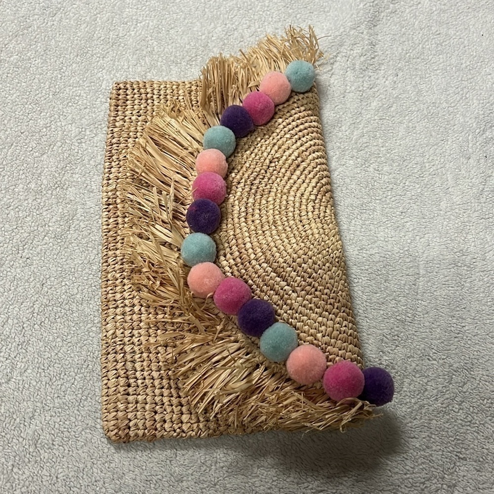 BTB Los Angeles Sera Pom Pom Raffia Clutch - Picture 2 of 6